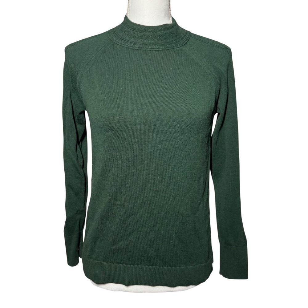 Banana Republic Mock Neck Pointelle Sweater S Green Excellent Cotton Blend Long